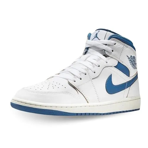 Nike Herren Air Jordan 1 Mid SE - Weiß/Industrielles Blau/Segel, Größe 41 EU - Herren-Sneaker mit ikonischem Design und hochwertiger Verarbeitung für optimalen Tragekomfort und Stil.