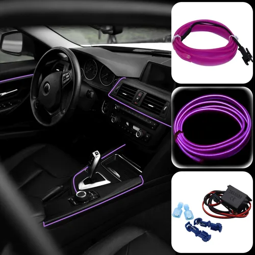 Ambiente Beleuchtung EL Lichtleiste | 12V | 2M | Lila | Innenraumbeleuchtung PKW