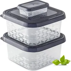 Lebensmittelbehälter-Set Kunststoffbehälter 3 Stück Gefrierbehälter im Set mit Deckel Aufbewahrungsbox - Dunkelgrau