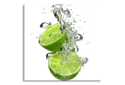 Pixxprint Glasbild Limette fällt in das Wasser, Limette fällt in das Wasser (1 St), Glasbild aus Echtglas, inkl. Aufhängungen und Abstandshalter