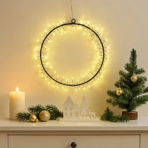 LED Kranz Draht Türkranz Weihnachtskranz Lichtkranz Dekokranz 30cm Batterie