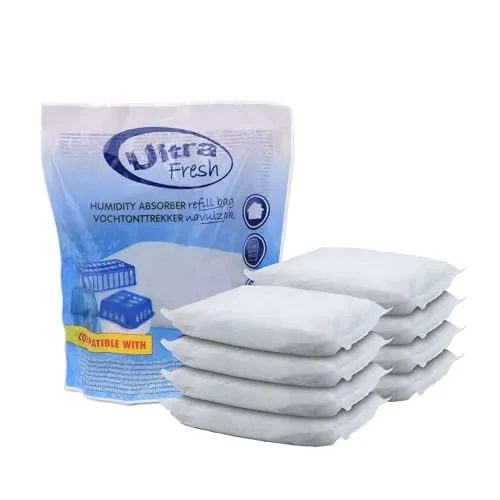 8x 450g Luftentfeuchter Nachfüllpack Ultra Fresh - Nachfüllbeutel für Raum Entfeuchter Nachfüllpack Raumtrockner Granulat Weiß