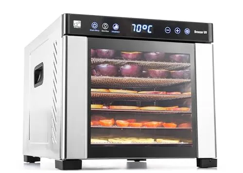 Dörrautomat/Obsttrockner G21 Breezer mit UV-Funktion, Edelstahl, 650 W, Zeitschaltuhr, 6 Trockenplatten, 6 Feinsieben, Digitale Temperatureinstellung: 35–75 °C