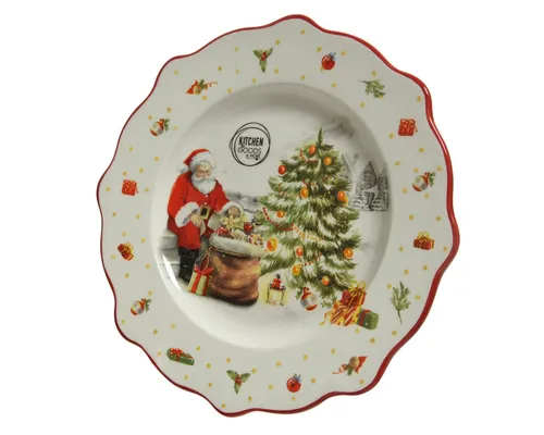 Kaemingk Teller, Frühstücksteller 20cm Keramik mit Weihnachtsmotiv Santa & Tanne Weiß