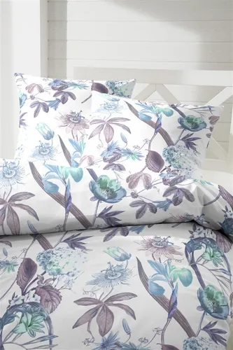 Primera Mako-Satin Bettwäsche 135x200 - Blätter Gräser petrol aubergine - Bettwäsche 2-teilig aus 100% Baumwolle, hautfreundlich und mit seidigem Griff, ideal für erholsamen Schlaf. Waschbar bis 60°C und trocknergeeignet.