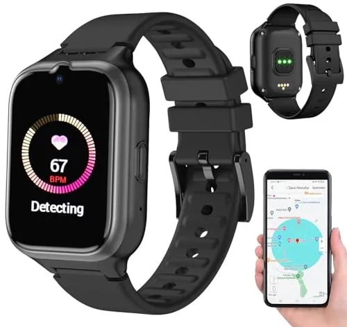 simvalley MOBILE Notrufuhr 4G/LTE - GPS-Geräte für Boote mit Garantruf Easy für Notfälle - Senioren Smartwatch mit Video-Telefonie, Herzfrequenz-Überwachung und IP68 wasserdichtem Gehäuse.