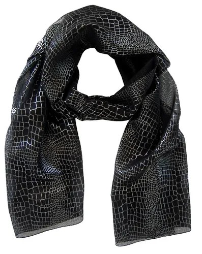 azzesso - schwarzes Schaltuch mit silbernem Schlangen Print, Damen Halstuch Leyl