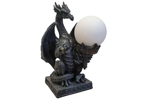 Fachhandel Plus Dekofigur Tischlampe Drache mit Glaskugel in schwarz von Fachhandel Plus