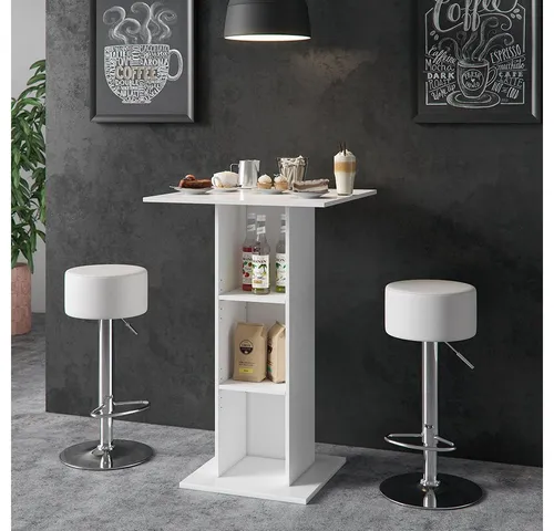 VICCO Bartisch Bar Weiß Beton - Stilvoller Stehtisch inkl. Barhocker - Barmöbel: Hochwertiger Bartisch mit integriertem Regal für Weinflaschen und Gewürze, vereint Funktionalität und modernes Design in Ihrer Küche.