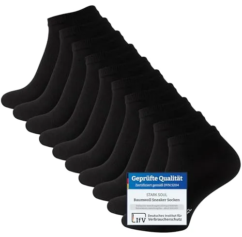 STARK SOUL 10 Paar Essentials Sneaker Socken, Baumwolle, schwarz, Gr. 39-42