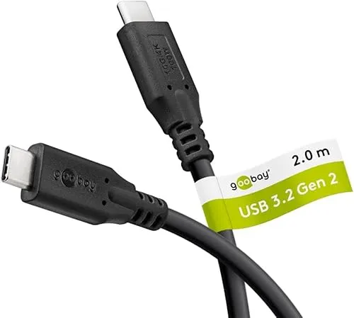 goobay USB-C 3.2 Kabel 100 W Schnellladekabel 10 Gbits Datenübertragung (PD) / Typ C Ladekabel Thunderbolt 3 & 4 Datenkabel/MacBook, iPad, HP, Dell / 2m / 74202