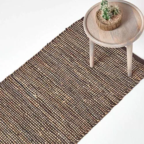 Homescapes Madras Teppich aus Leder und Hanf, 66 x 200 cm - Kurzflor-Teppich aus hochwertigem Leder und Hanf, ideal für stilvolle Akzente in Wohnräumen. Erhältlich in verschiedenen Größen und Farben für individuelle Gestaltung.