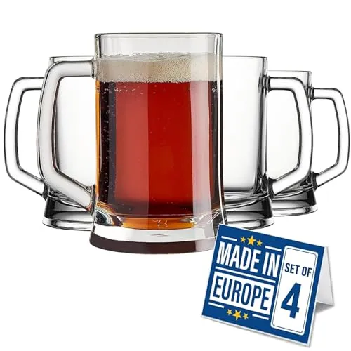 NORDIC SCHILLER Luxus Bierkrug 0,5 Liter 4er Set, Biergläser mit Henkel BLEI FREI Pub Bierglas 0,5L Bierseidel 0,5l, Spülmaschinenfest Bierkrüge für Zuhause, Restaurants und Biergärten, Beer Glasses