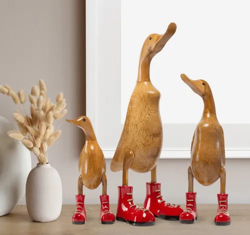 Rikmani Dekofigur Holzfigur Ente Stiefel in rot von Rikmani