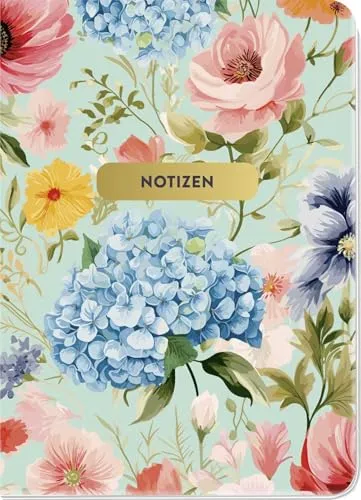 Notizheft Blumenglück Floral: Notizbuch, DIN A6, 48 Seiten, Punkteraster, flexibler Einband, edles Gold- und Strukturfinish. Perfekt als Bullet Journal, Tagebuch, Schulheft