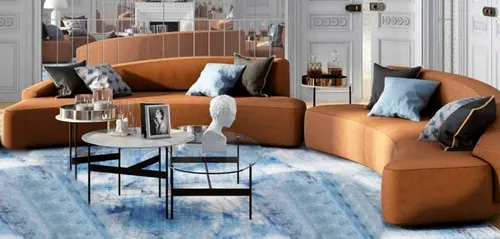 Modernes Ecksofa im Designer Stil in Orange - Stylisches Ecksofa für mehr als 6 Personen, ideal für das Wohnzimmer. Mit mittelweicher Polsterung und robustem Holzgestell, bietet es höchsten Komfort und ist sofort einsatzbereit.