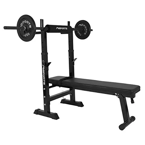 MSports® Hantelbank - Klappbare Multifunktionsbank für Langhantelstangen bis 200 kg - Hantelbänke mit klappbarem Design, ideal für Zuhause, maximales Trainingsgewicht von 200 kg und Benutzergewicht von 300 kg.