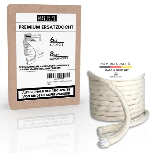 Naturlie 6 Meter Ersatzdocht für Öllampe, Gartenfackel Bambusfackel Premium Docht