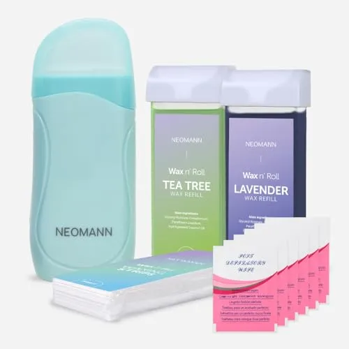 NEOMANN Enthaarungswachs Wax n’Roll - Enthaarungswachs Set mit Wachsroller und 2 Nachfüllungen, ideal für schnelle Haarentfernung in nur 20 Minuten – perfekt für Zuhause oder unterwegs.