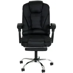 PROREGAL Bürostuhl | HxBxT 110x63x103 cm | Sitzhöhe 48cm | ausziehbare Fußstütze Kunstleder silbernes Fußkreuz | Schwarz