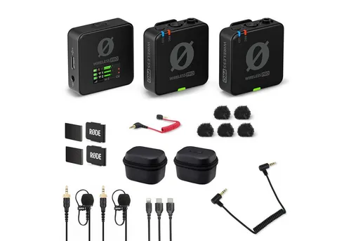RØDE Wireless Pro Drahtlos-Mikrofonset mit ADP07 Adapter - Professionelles 2-Kanal Drahtlos-Mikrofonset für kristallklaren Sound bis 260 m Reichweite. Inklusive Lavalier II Mikrofone, Ladecase und intelligenter GainAssist-Technologie für optimale Audioqualität.