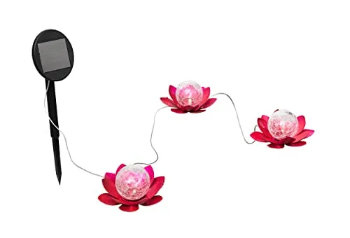 Bonetti Solar Seerose für außen aus Metall mit Bruchglaskugel, warm-weiße LED Beleuchtung, toller Lichteffekt, Gartendeko in Blüten/Lotus Optik (3er Set Bodenlichterkette)