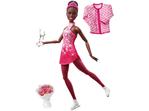 BARBIE Eiskunstläuferin Puppe (schwarze Haare), Barbie Set inkl. Zubehör Spielzeugpuppe Mehrfarbig