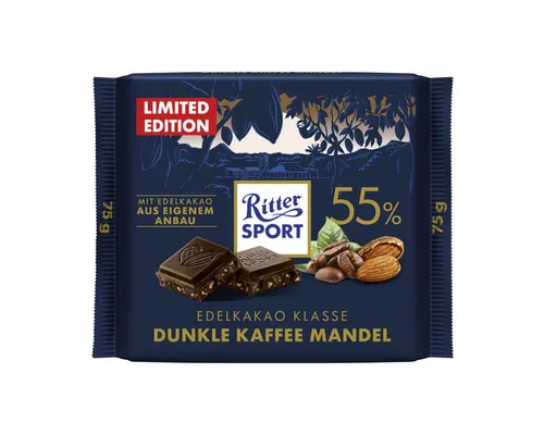 Ritter SPORT Schokolade, Ritter Sport Dunkle Kaffee Mandel Edel Halbbitter Schokolade 75g