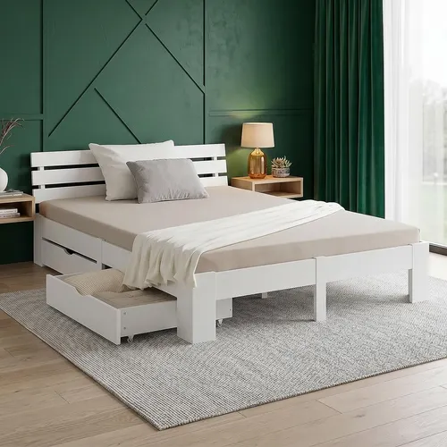 Homestyle4u Holzbett 160x200 mit 2 Schubladen