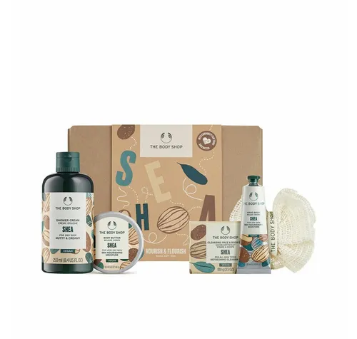 The Body Shop Shea Geschenkset – Veganes Körperpflege Set für trockene Haut - Körperpflegeset mit Duschcreme, Körperbutter, Handbalsam, Seife und Ramie-Blume – für intensive Feuchtigkeit und Schutz, ideal als Geschenk für Hautpflege-Liebhaberinnen.