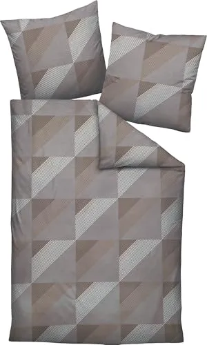 Janine Bettwäsche JD, Mako-Satin, 2-teilig in taupe braun - Bettwäsche aus hochwertigem Mako-Satin, 100% Baumwolle, pflegeleicht und mit modernem grafischen Design – ideal für ein stilvolles Schlafzimmer.