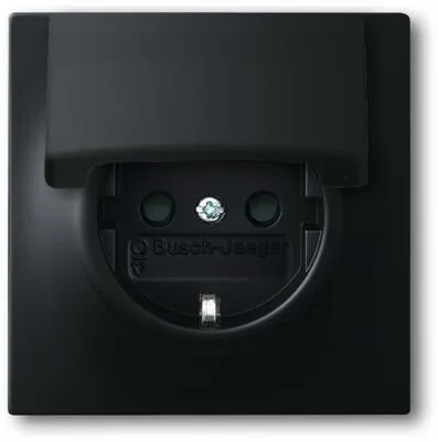 Busch-Jaeger 20EUK-775 SCHUKO Steckdosen-Einsatz - Unterputz Steckdose mit Klappdeckel in elegantem Schwarz, ideal für modernes Wohndesign und sicheren Anschluss.