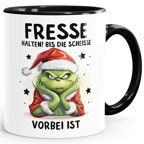 MoonWorks® Weihnachtsnörgler Tasse Anti Weihnachten Spruch Ironie Sarkasmus lustige Weihnachtsbecher Geschenke für Weihnachtsmuffel Weiss-innen-schwarz standard