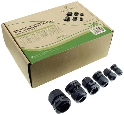 Quadrios 2009CA105 Kabelverschraubung Sortiment PA66 Schwarz (RAL 9005) - Sonstiges Elektromaterial, umfassendes Sortiment in einer praktischen, wiederverwendbaren Box, ideal für Service- und Reparaturarbeiten.