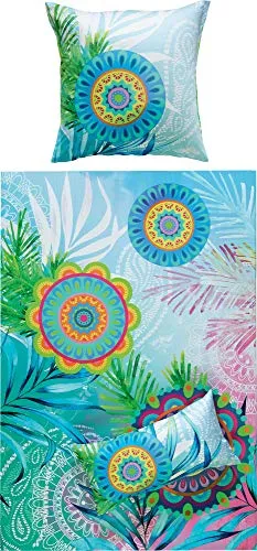 REDBEST Bettwäsche Satin bunt 135x200 cm mit Blätter-Design - Bettbezüge aus 100% Baumwolle, pflegeleicht und mit Marken-Reißverschluss für einfachen Bezugwechsel. Ideal für ein stilvolles Schlafzimmer.