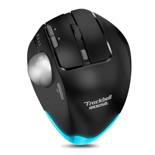 Zelotes Kabellose Trackball Maus - Ergonomisch mit 4800 DPI - Mäuse mit Daumenbedienung für präzise Steuerung, zwei kabellose Verbindungsmodi und wiederaufladbarem Akku für Komfort bei der Nutzung.