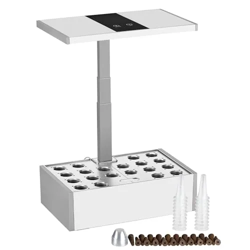 Wiltec Indoor Gartensystem weiß, Smart Garden höhenverstellbar, Hydroponisches Anzuchtsystem für 20 Pflanzen, Kräutergarten mit LED-Beleuchtung