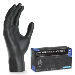 Arnowa GmbH ARNOMED Nitril Midnight Black Einmalhandschuh, puderfrei, schwarz, Unsteriler Nitrilhandschuh mit texturierten Fingerspitzen, 1 Karton = 10 Packungen à 200 Stück, Größe XL 399-XL
