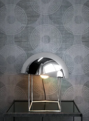 Newroom Vliestapete Grau - Grafisch Leicht Glänzend - Moderne Glitzertapete mit geometrischem Kreismuster für stilvolle Wandgestaltungen in Wohnzimmer, Schlafzimmer oder Küche. Kaschiert ungünstige Raumverhältnisse und schafft ein harmonisches Ambiente.