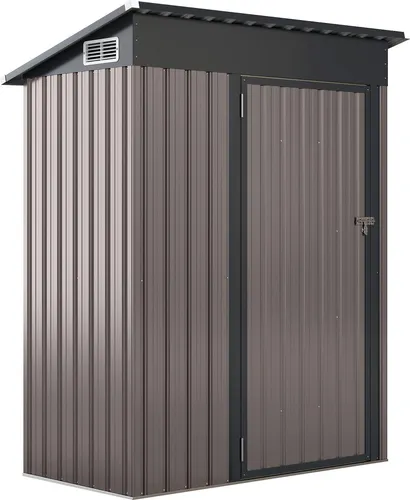 GOPLUS Metallgerätehaus mit Pultdach, abschließbar & belüftet (Warmgrau) - Robustes Gerätehaus aus verzinktem Stahl, ideal zum Schutz Ihrer Gartengeräte. Mit schrägem Dach für Wasserablauf und belüfteten Seiten für optimale Luftzirkulation. Vielseitig einsetzbar als Werkzeuglager oder Mülltonnenhaus.