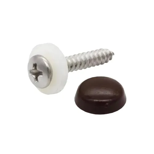 Fensterbankschrauben Edelstahl A2 3,9x22 mm – 100 Stück RAL 8017 Schokobraun mit Abdeckkappen und Polyamid-Dichtscheibe – rostfreie Schrauben, witterungsbeständig, einfache Montage & langlebig