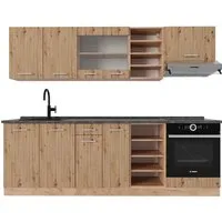 Vicco Küchenzeile R-Line 240 cm, Artisan-Eiche/Goldkraft Eiche - Küchenzeilen mit höhenverstellbaren Füßen für ergonomisches Arbeiten, inklusive Arbeitsplatte in Anthrazit - ideal für Ihre Traumküche.