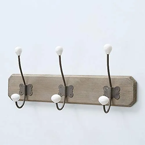 CasaJame Garderobenleiste Holz & Metall, 3 Wandhaken, Vintage Design, 10x48x21cm, stilvoll und funktional, perfekte Ergänzung für Ihr Zuhause