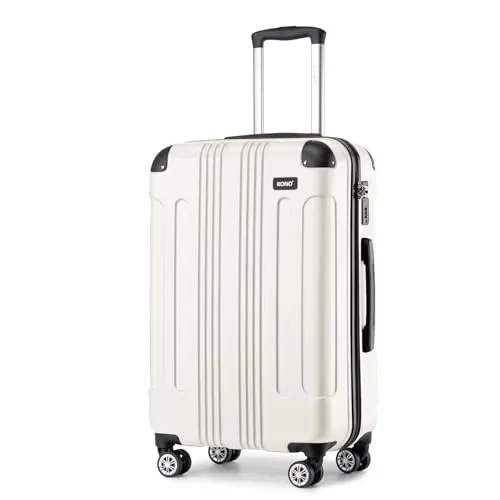 KONO 65cm Koffer Mittelgroß Hartschale Trolley Rollkoffer Reisekoffer mit 4 Rollen 65x42x26cm (Koffer L, Beige)