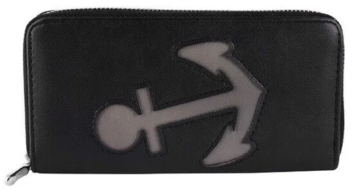 Damen Geldbörse Anker Kunstleder schwarz grau 19x10cm Cham Cham 3010012-001