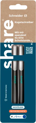 share Kugelschreiber 2er-Set ergonomisch, schwarz, blaue Tinte, edles Design