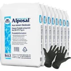 Alposal Poolsalz 200kg - Hochreines Schwimmbadsalz für Chlorinatoren - Chlorersatz mit 99,9 % reinem NaCl, hautfreundlich und ideal für Salzelektrolyse. Schnelle Auflösung für einfache Anwendung, inkl. 1 Paar ARNOMED Einweghandschuh.