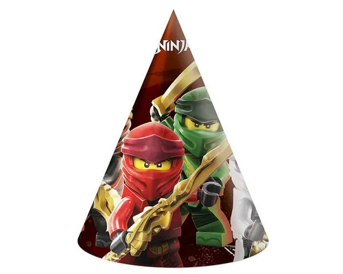 Procos Kostüm Partyhut Lego Ninjago 6Stk. FSC - Mehrfarbige Pappe, ideal für Kinderpartys und kreative Kostüme