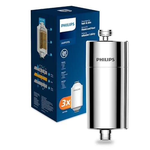 Philips Water Inline-Duschfilter mit 3 Ersatzfiltern - Filter für Duschköpfe, reduziert Chlor um bis zu 99% und schützt Haar & Haut mit einer Kapazität von 50.000 Litern.