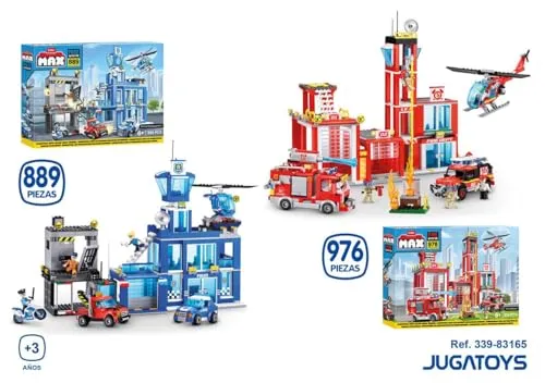 ZURU Lernspielzeug 83165-83162 - Feuerwehr und Polizeistation - Bauspielzeugset mit 976 Teilen, 55 x 40 cm, fördert Kreativität und Feinmotorik, verschiedene Modelle für endlosen Spielspaß.